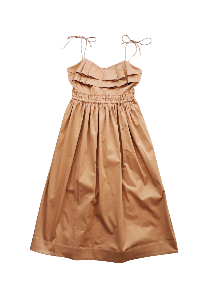 Summer Maxi Dress - Alma, a sustainable cotton dress with ruffled detail and adjustable straps.