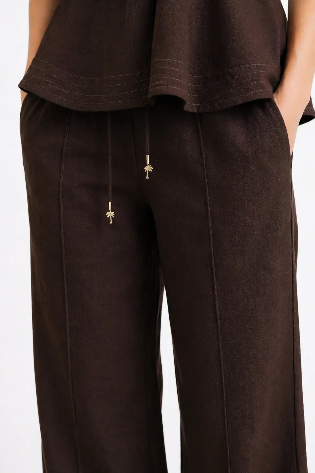 BROWN LINEN BLEND TAILORED CO-ORD SET