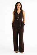 BROWN LINEN BLEND TAILORED CO-ORD SET