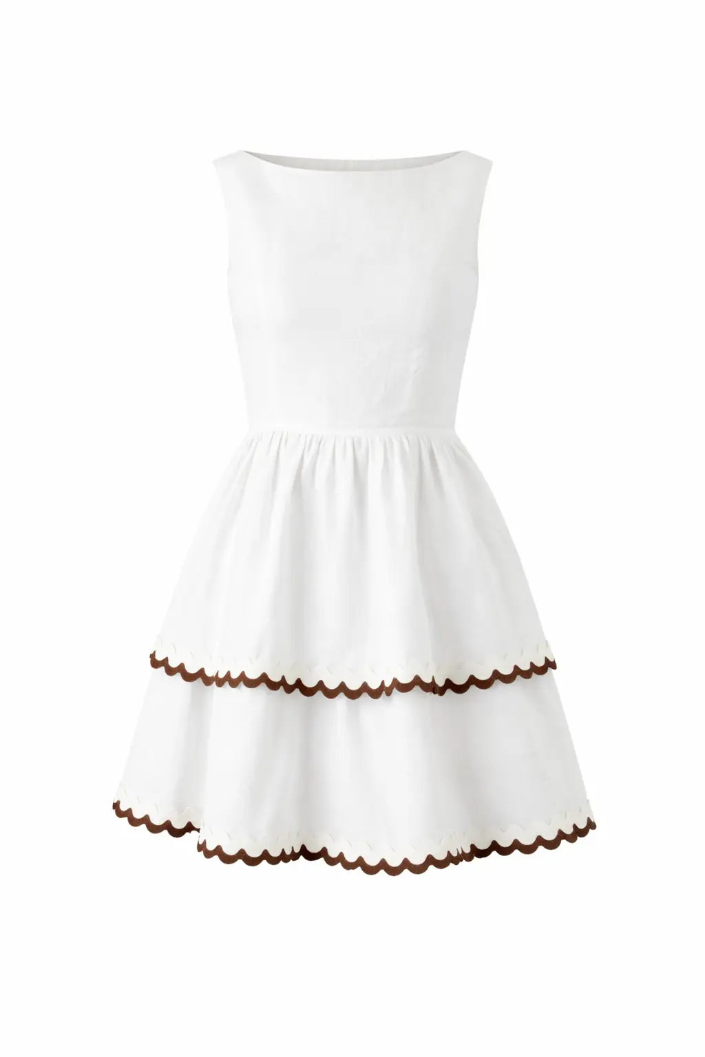 White Linen Scalloped Tiered Mini Dress - Elegant & Stylish MYKONY White Linen Scalloped Tiered Mini Dress - Elegant & Stylish MYKONY