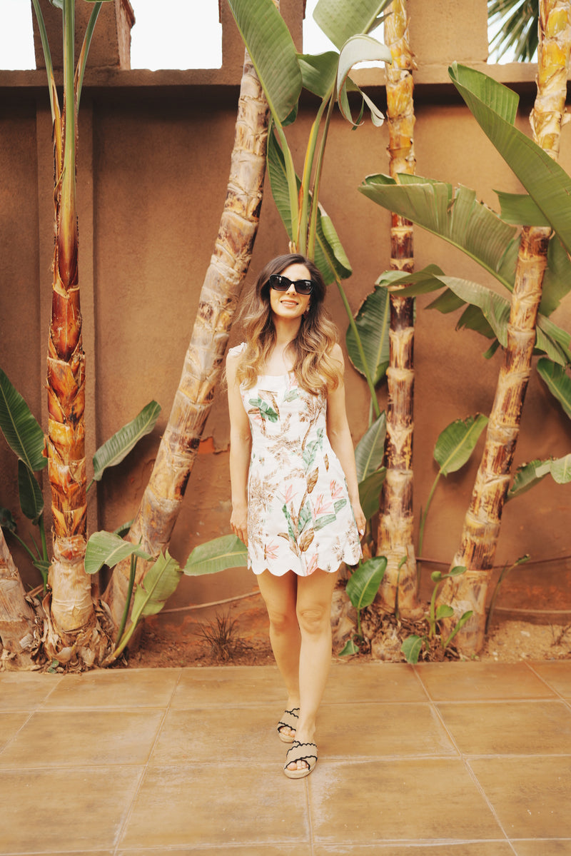 WHITE COTTON WATERCOLOUR PRINT MINI DRESS