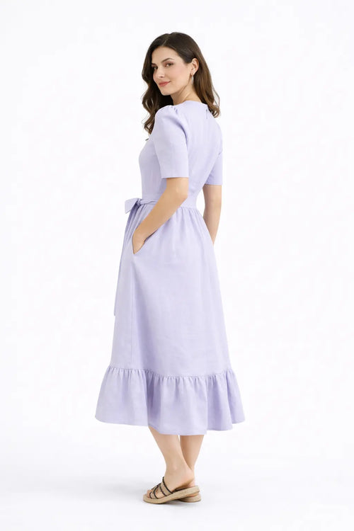 Linen purple midi dress