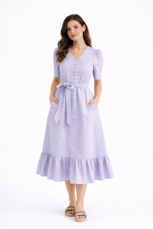 Linen purple midi dress